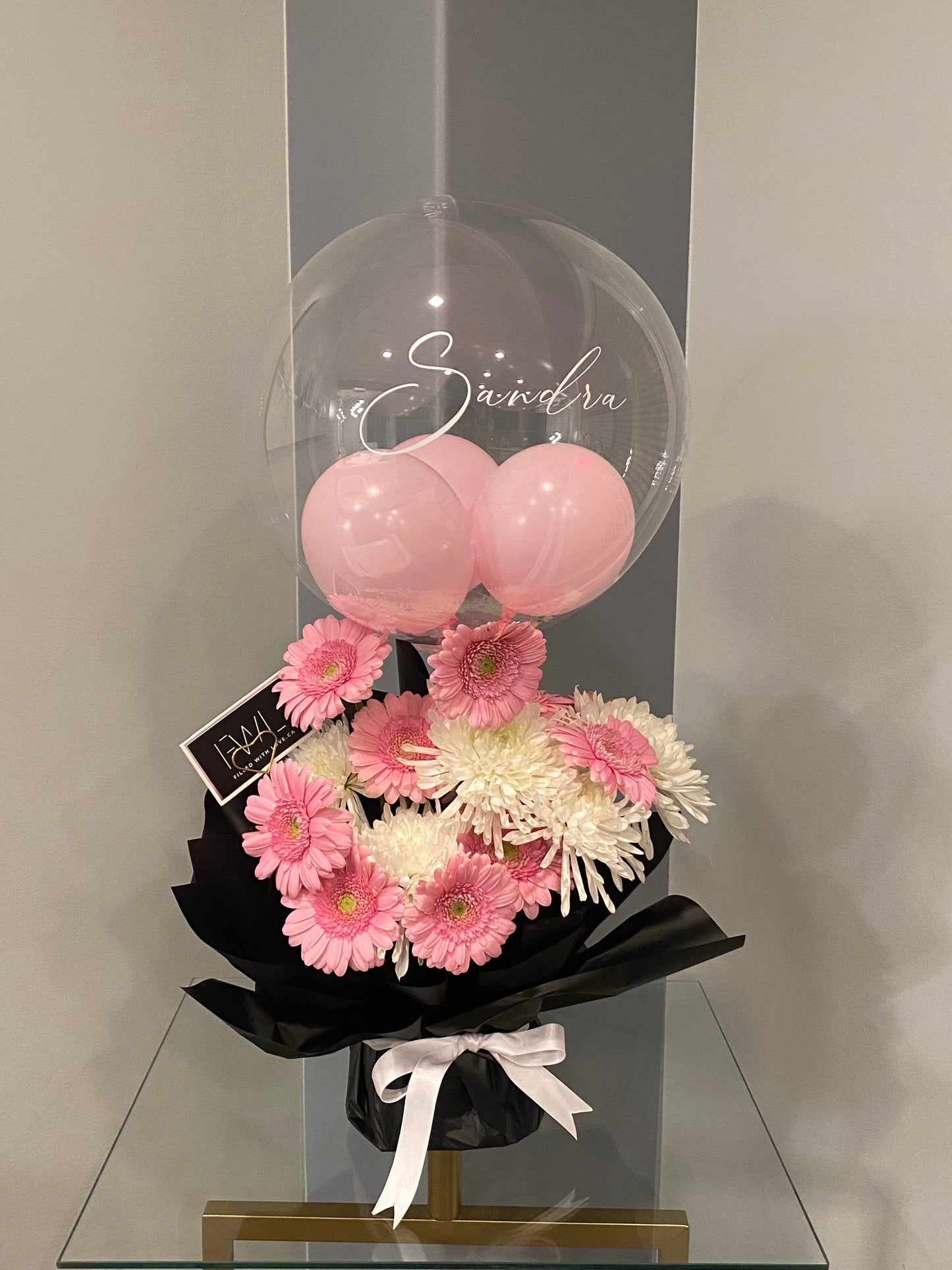 Flower arrangements with clear bobo