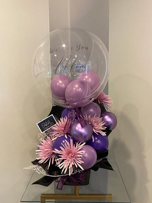 Mom blooms and balloons arrangement